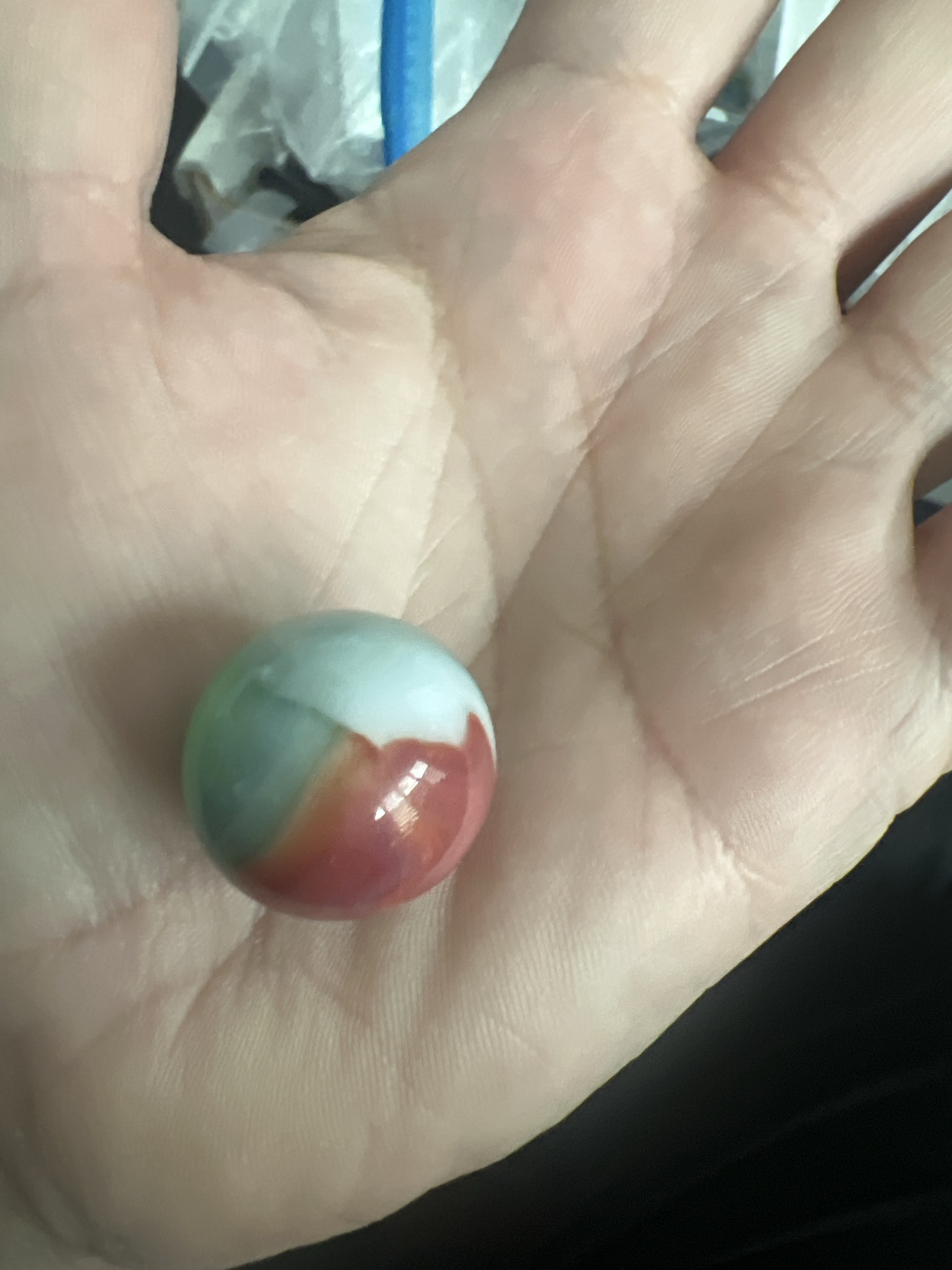 Red and Green Popeye (Shooter) by Akro Agate Company